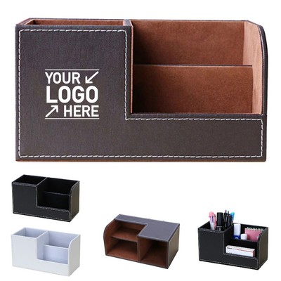 Leather Desk Organizer with Storage Compartments